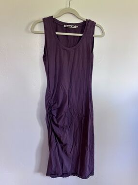 Michael Stars Ruched Tank Dress Plum Cotton Lycra Made in USA Minimal Luxe